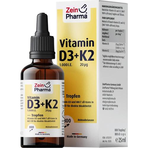 Vitamin D3 + K2 Mk7 Tropfen 25ml Hochdosiert Tropfen zum Einnehmen 25